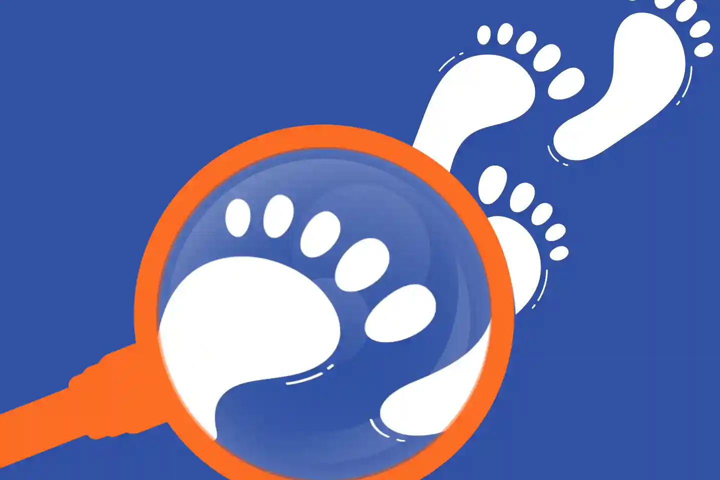 Magnifying glass and footprints illustration